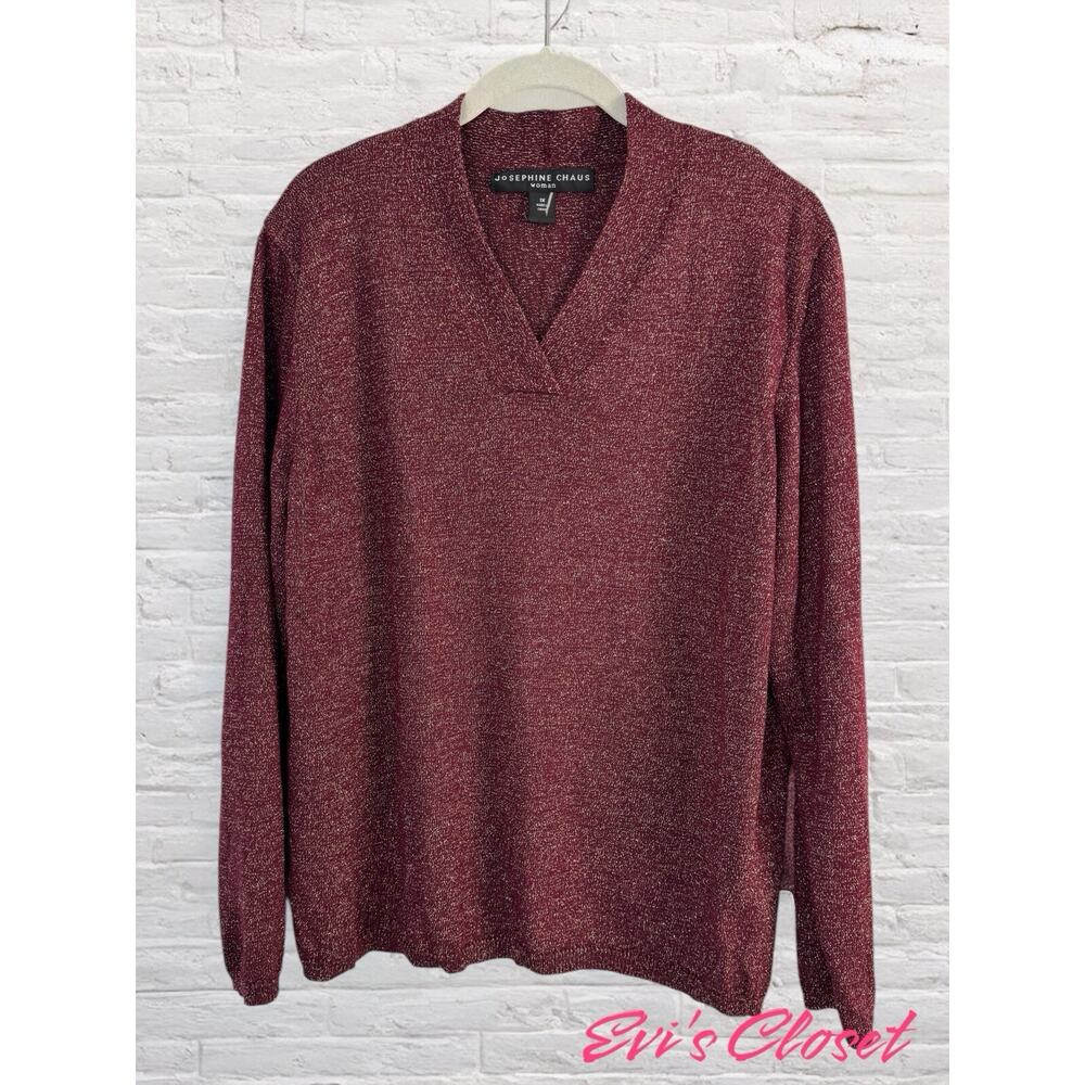 Josephine Chaus Sleeveless Long Sleeve Sweater  Gold Burgundy Metallic 1X